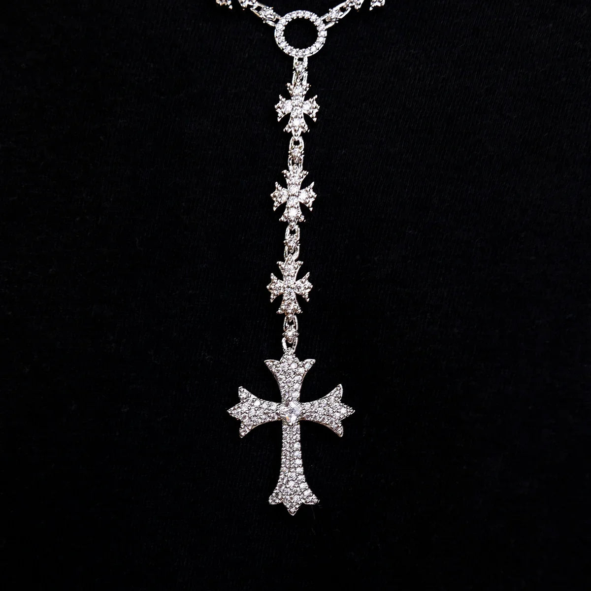Flared Cross Rosary Chain in White Gold - 8mm
