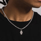 Micro Iced Hamsa Pendant in White Gold