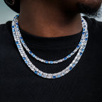 Blue Mixed Oval Cut Tennis Chain in White Gold - 5mm