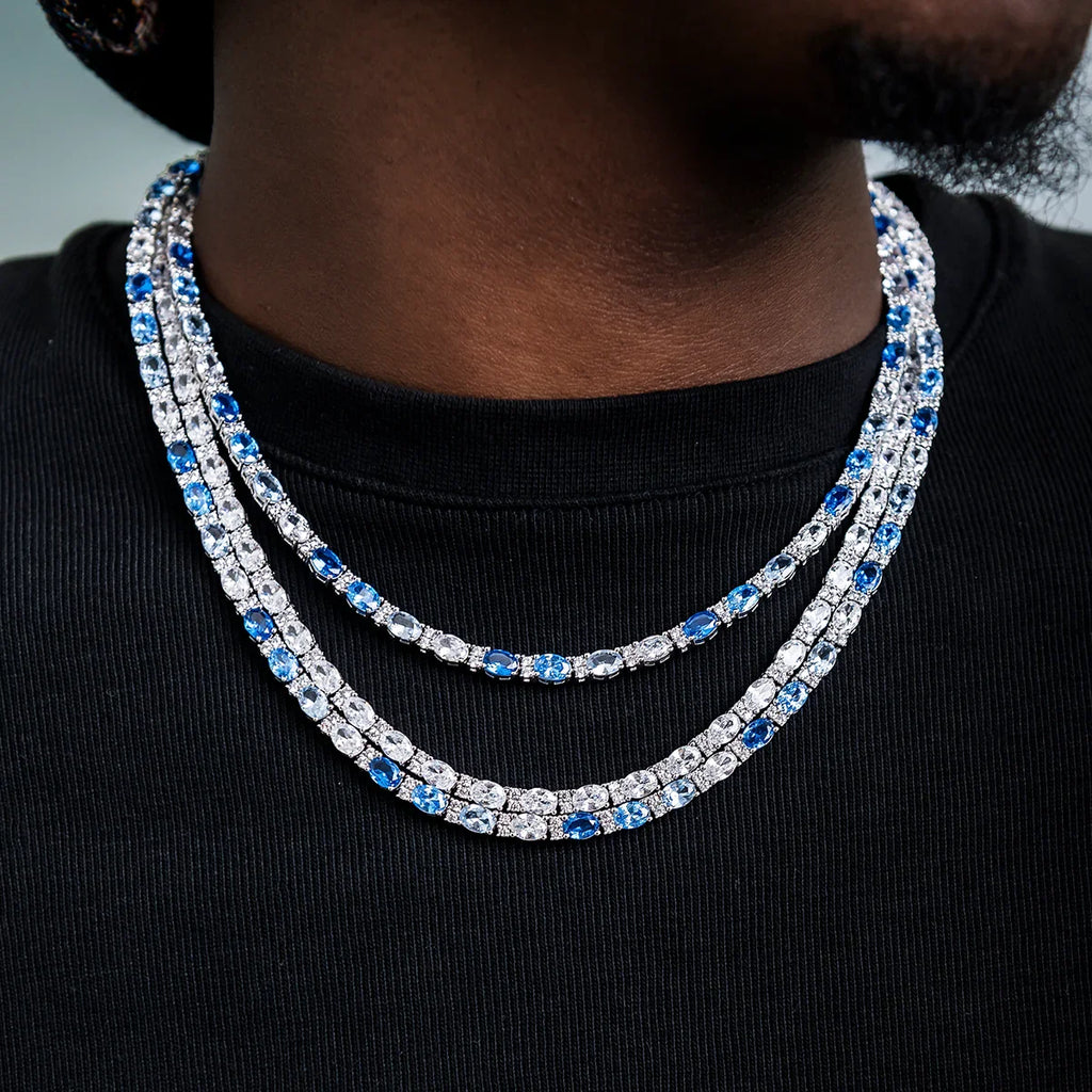 Diamond Mixed Oval Cut Tennis Chain in White Gold - 5mm