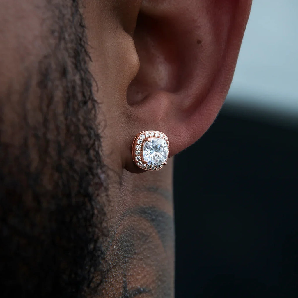 Cushion Cut Moissanite Earrings in Rose Gold Vermeil