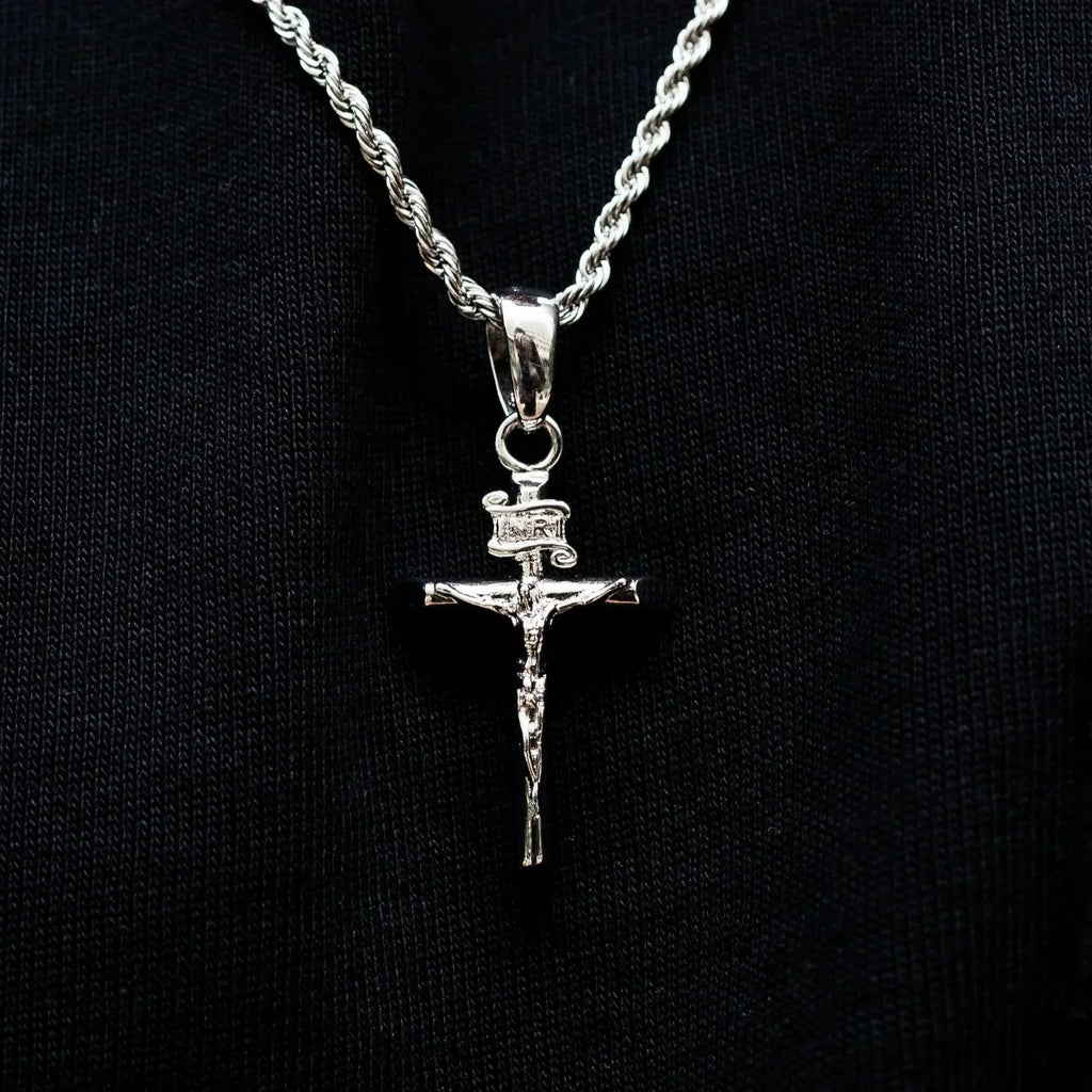 Crucifix Cross Pendant in White Gold