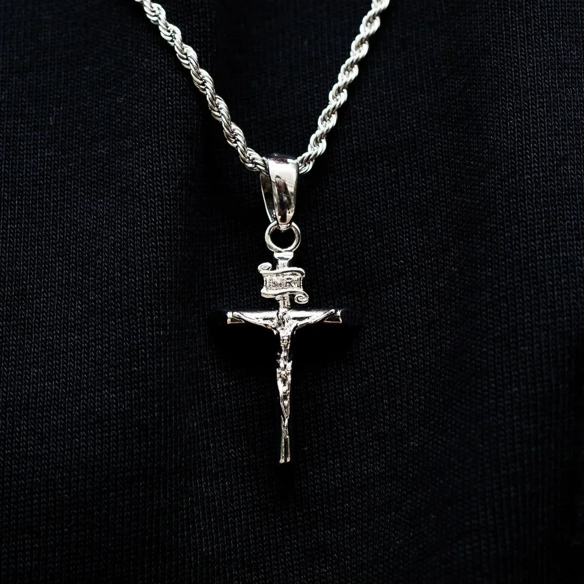 Crucifix Cross Pendant in White Gold