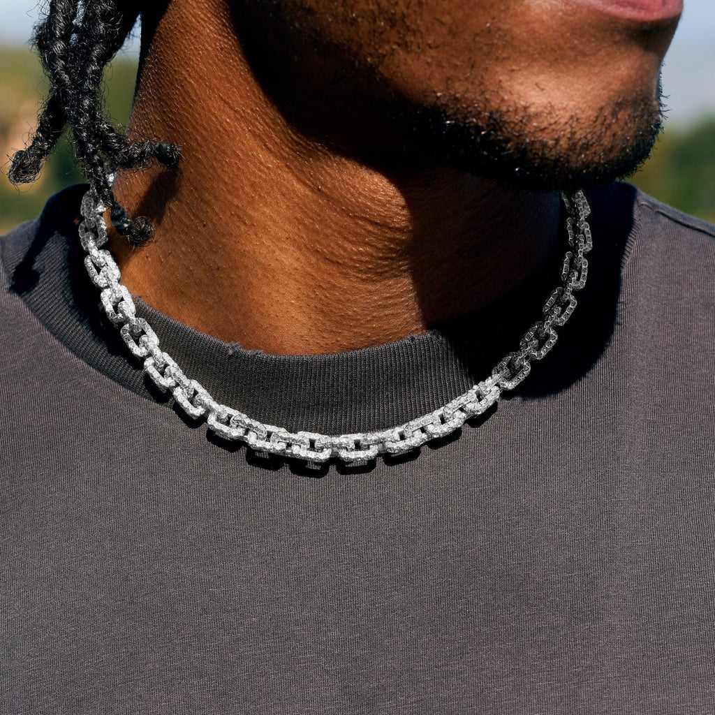 GLD X Bloody Osiris Moissanite Voronoi Link Chain in White Gold Vermeil