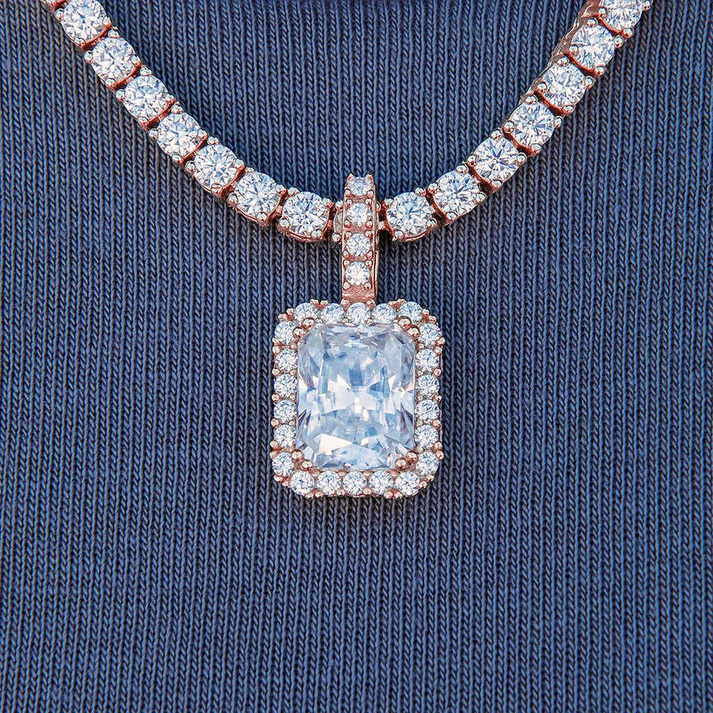 Men's Moissanite Micro Diamond Stone Pendant in Rose Gold Vermeil