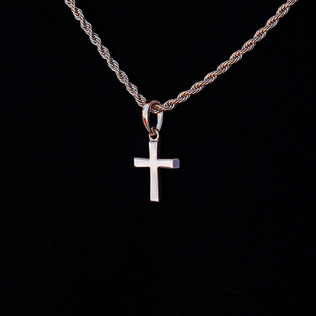 Micro Simple Cross Pendant + 2MM Rope Chain Bundle in Rose Gold