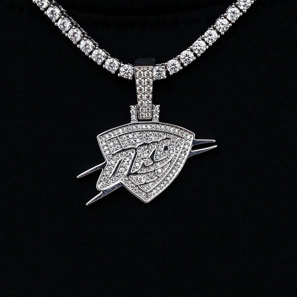 Oklahoma City Thunder OKC Official NBA Micro Logo Pendant in White Gold
