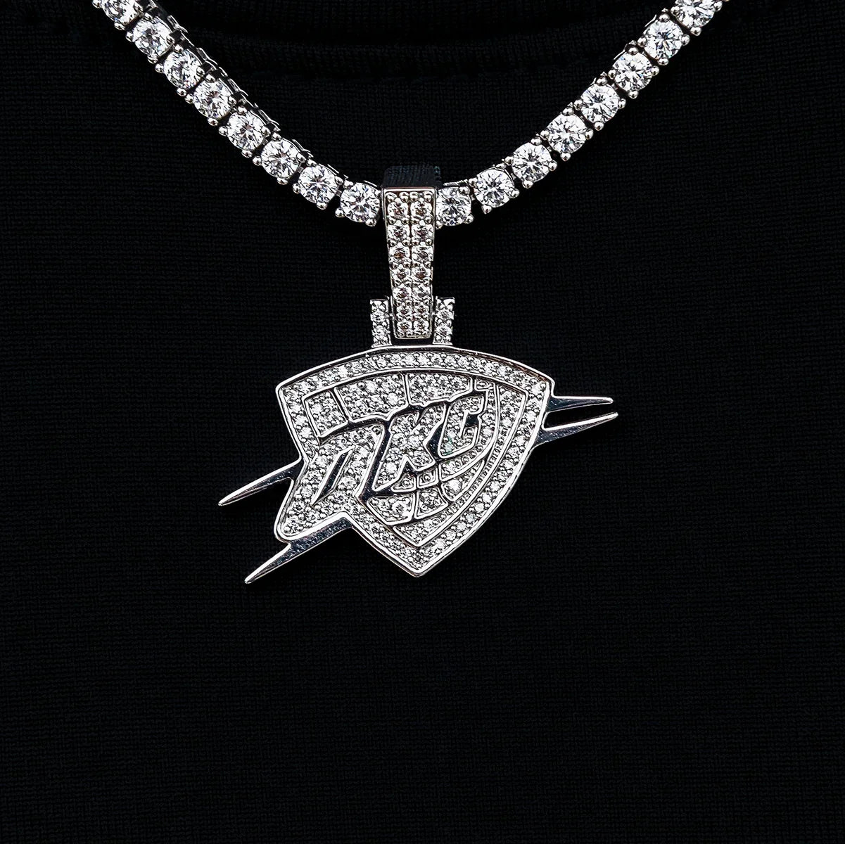 Oklahoma City Thunder OKC Official NBA Micro Logo Pendant in White Gold