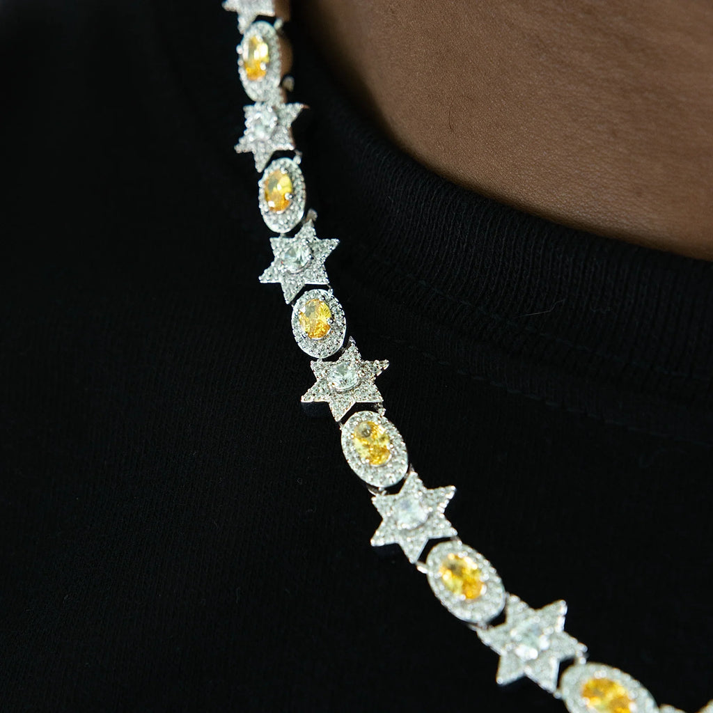 Iced Canary Star Oval Chain in White Gold - 12MM
