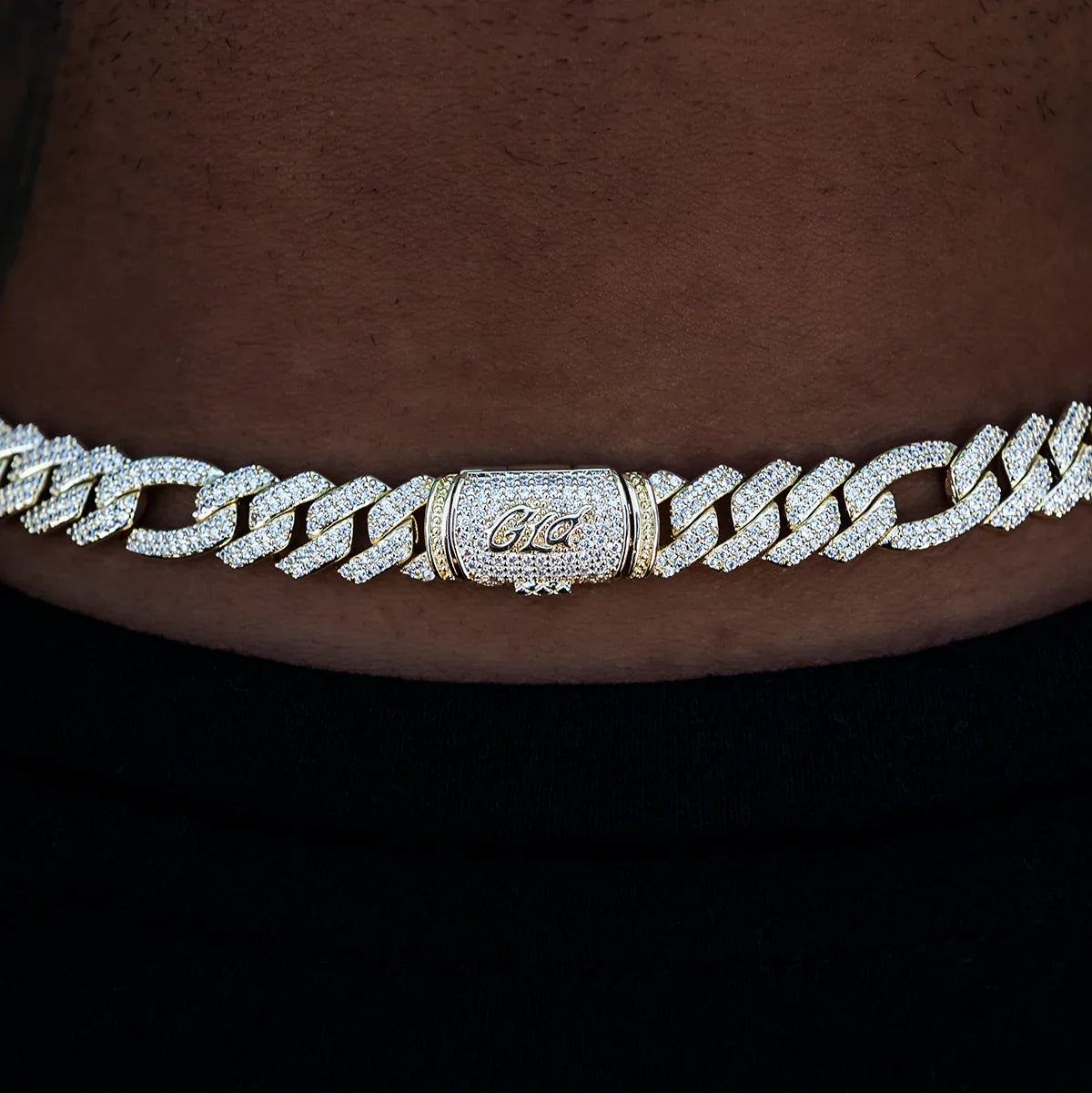 Diamond Figaro Chain in Yellow Gold- 10mm