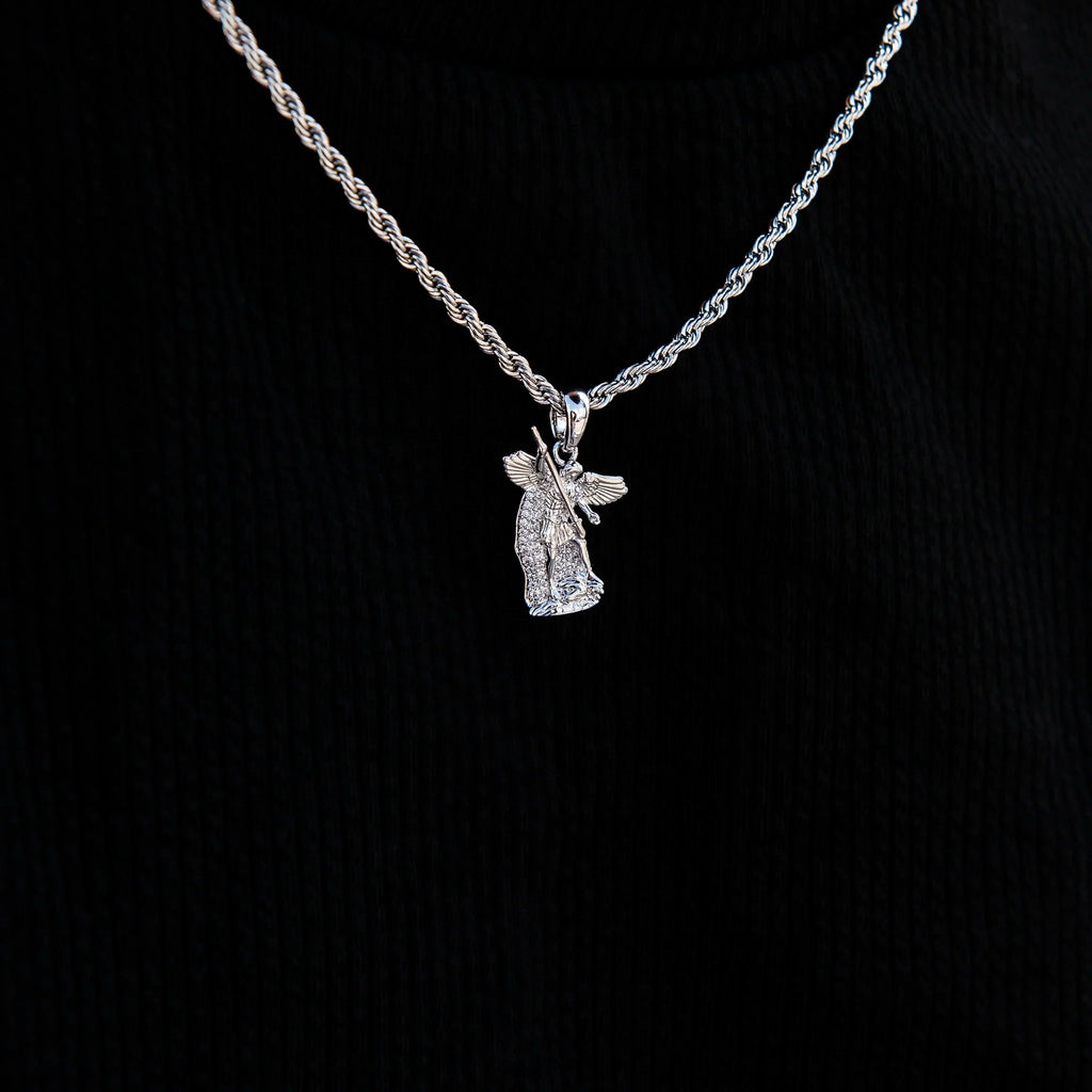 Micro Saint Michael Pendant in White Gold
