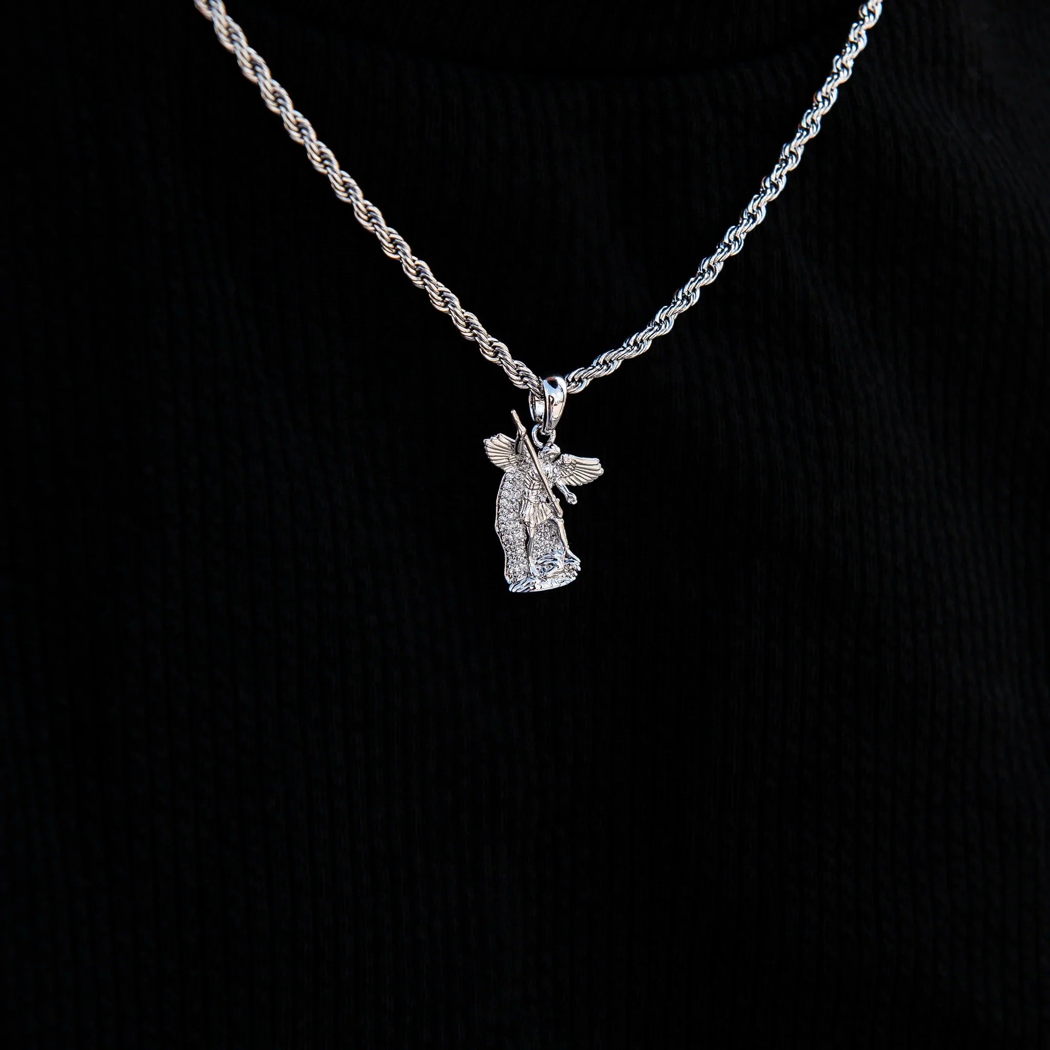 Micro Saint Michael Pendant in White Gold
