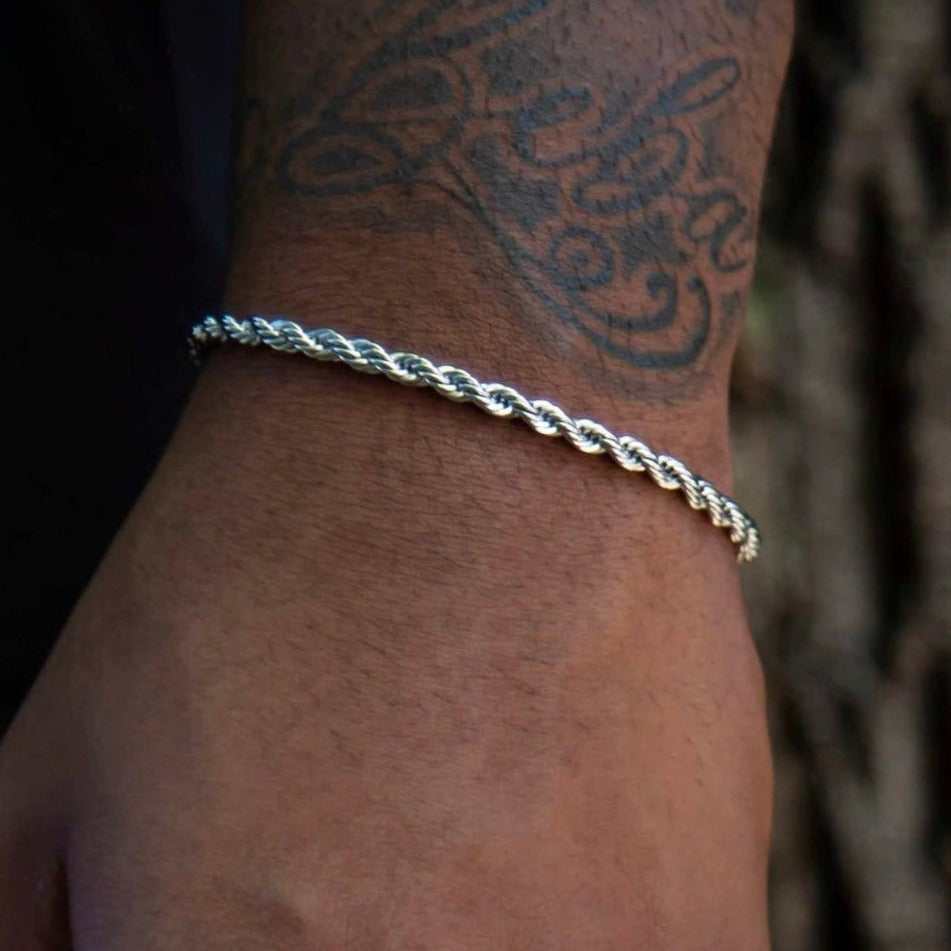 Rope Bracelet in White Gold (Adjustable)- 4mm