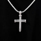 3mm Diamond Tennis Chain + 8.5mm Diamond Cuban Bracelet + Large Nail Cross Bundle- White Gold