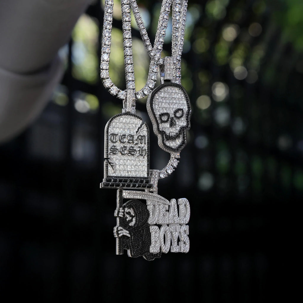 GLD X Sesh Bones Iced Skull Pendant in White Gold