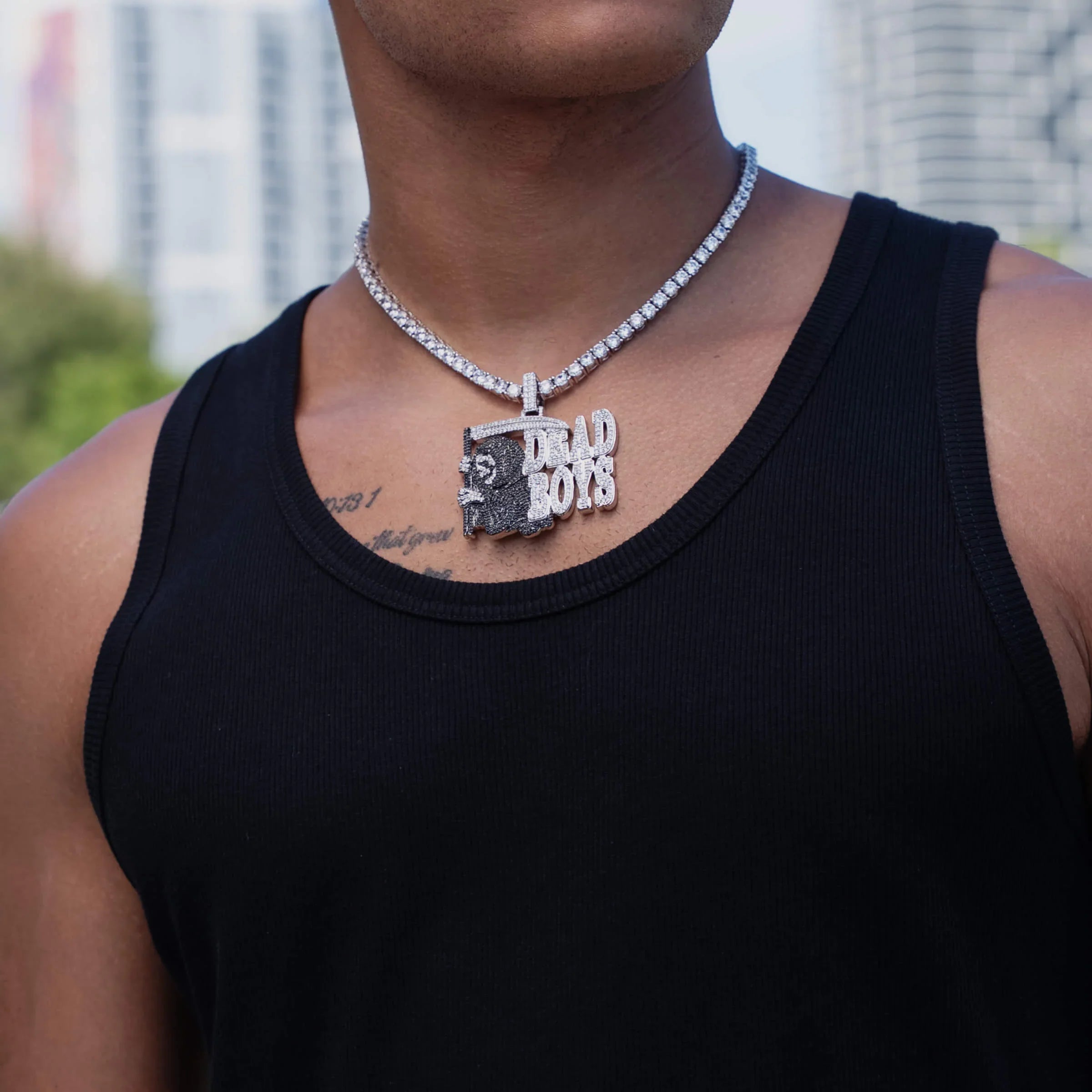 GLD X Sesh Bones Iced Dead Boys Pendant in White Gold