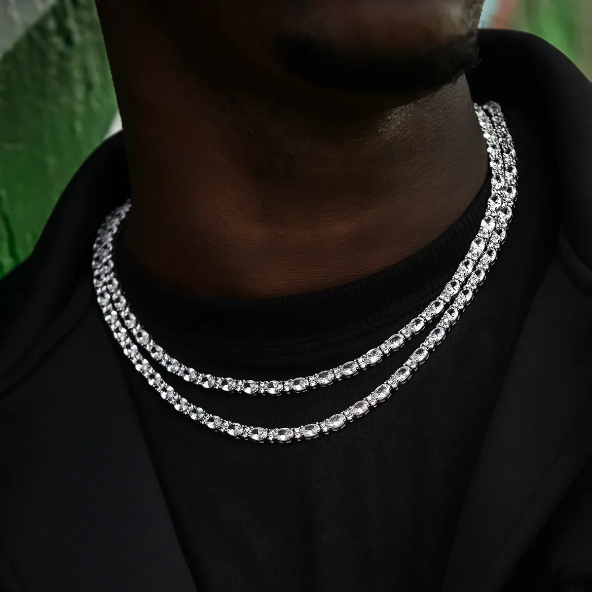 Diamond Mixed Oval Cut Tennis Chain in White Gold - 5mm