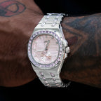 39MM Visionary Iced Pink Stone Band Watch - White Gold