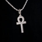 Diamond Baguette Ankh Cross Pendant in White Gold