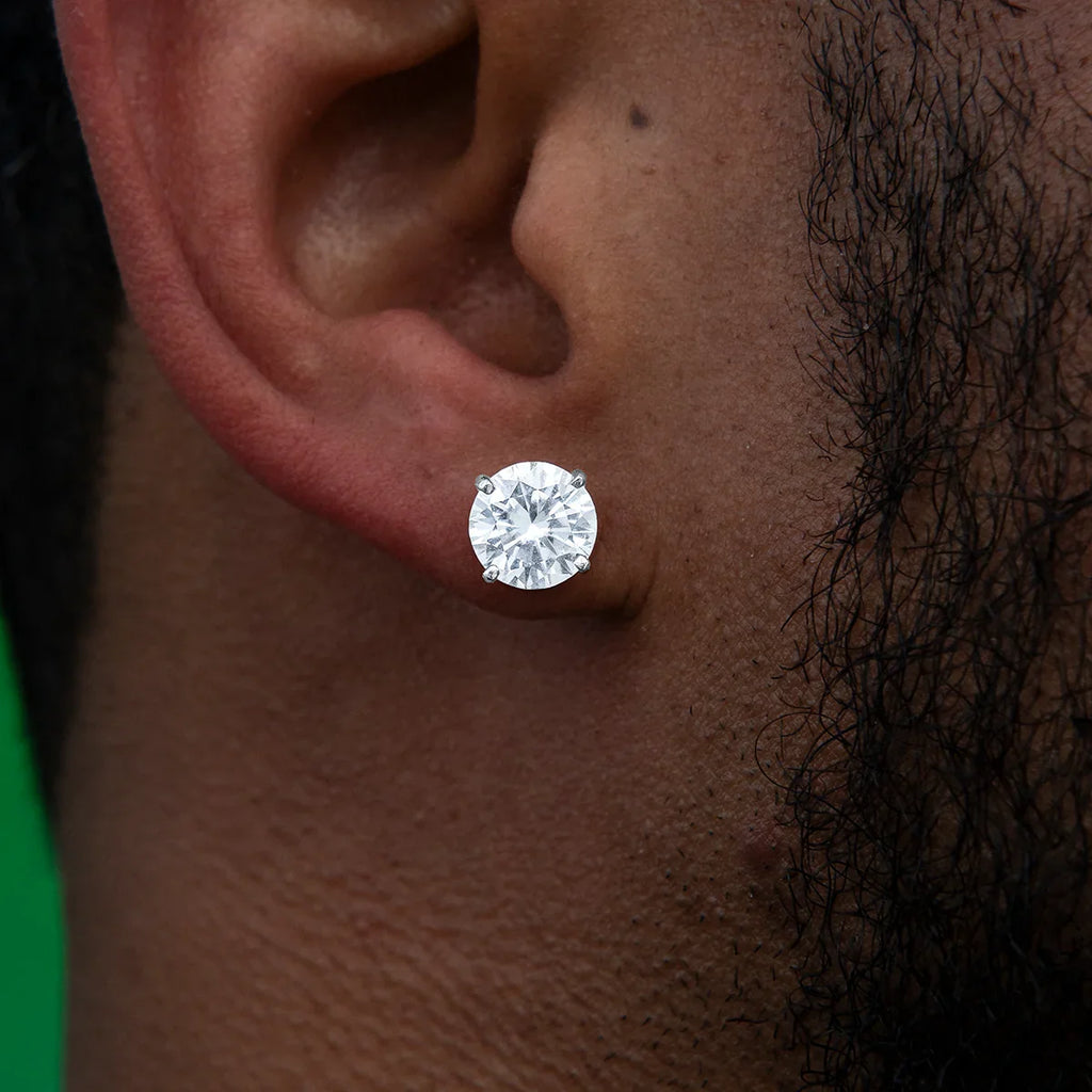 8MM Round Cut Moissanite Diamond Stud Earrings in White Gold Vermeil