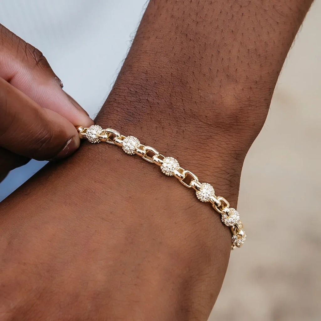 Iced Ball Box Link Chain + Bracelet Bundle in Yellow Gold
