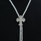 Iced Cross Pearl Bolo Chain in White Gold