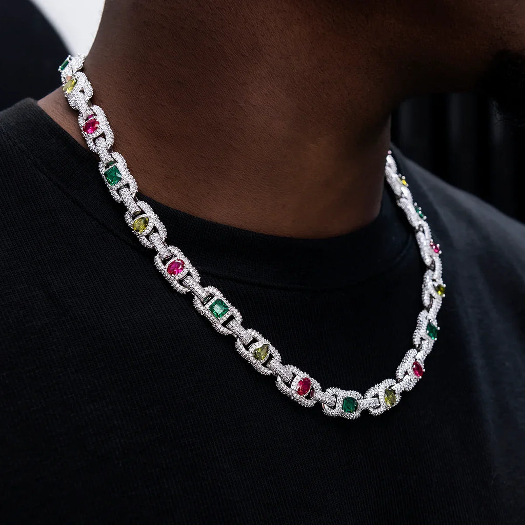 Diamond Multicolor Cluster Mariner Chain in White Gold