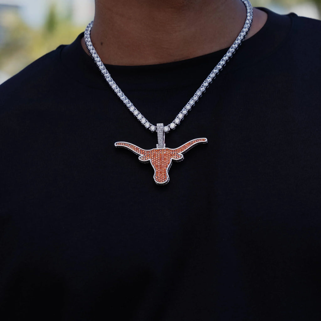 Large Texas Longhorns Official NCAA Logo Pendant in White Gold