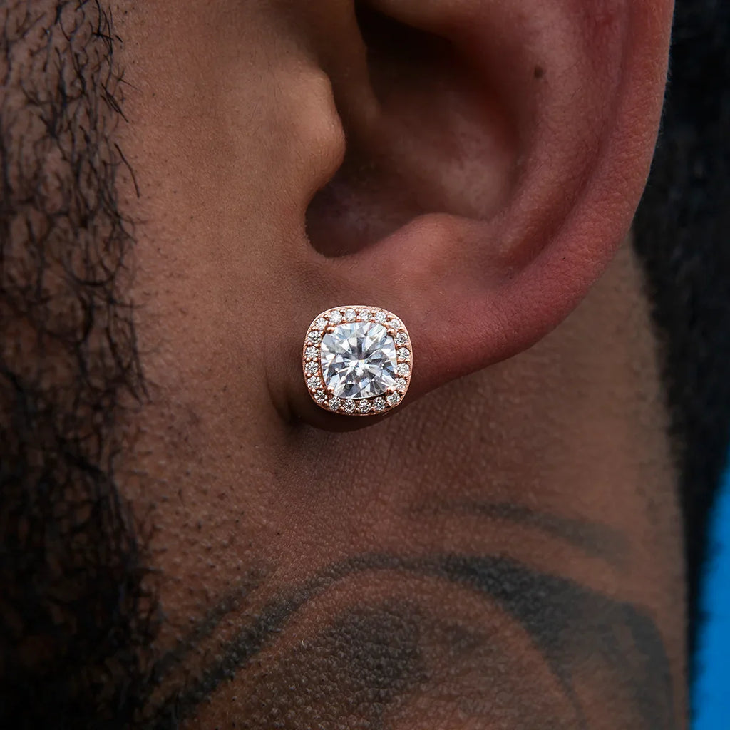 Cushion Cut Moissanite Earrings in Rose Gold Vermeil