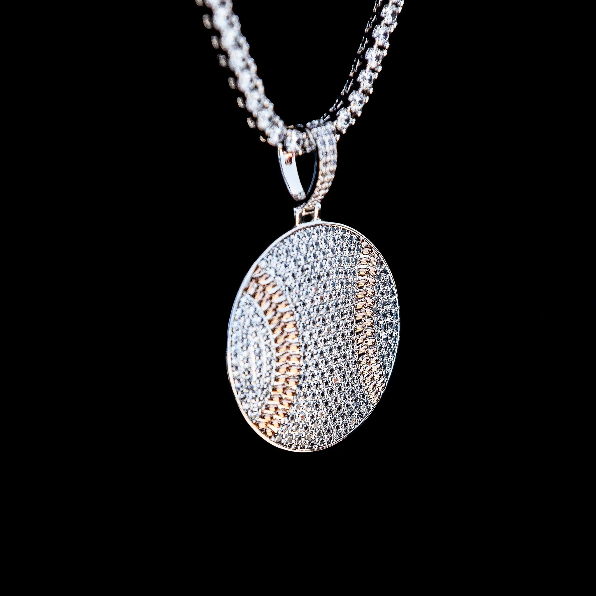 Pave Baseball Pendant in White Gold