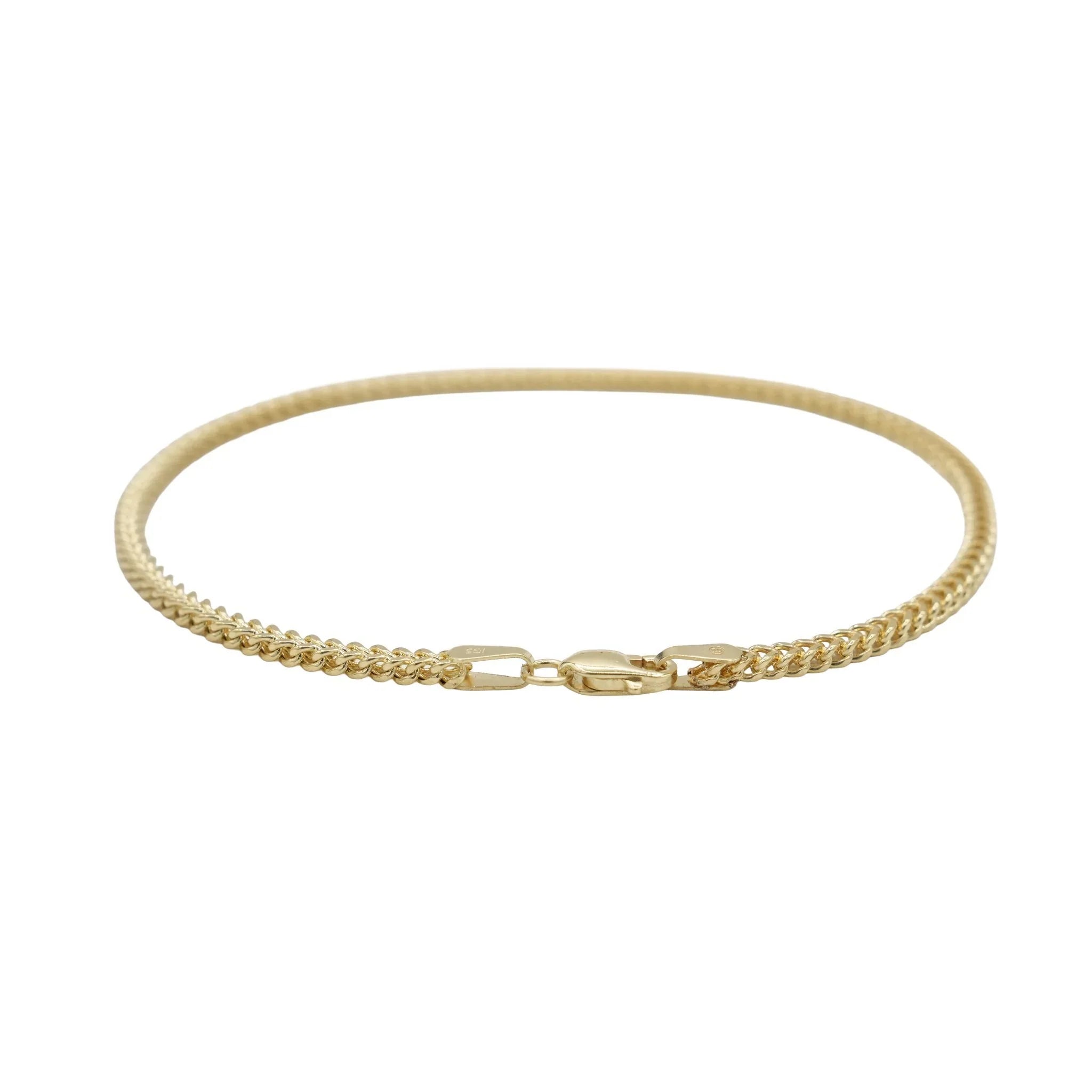 Franco Chain Bracelet in Hollow Yellow Gold - 2mm