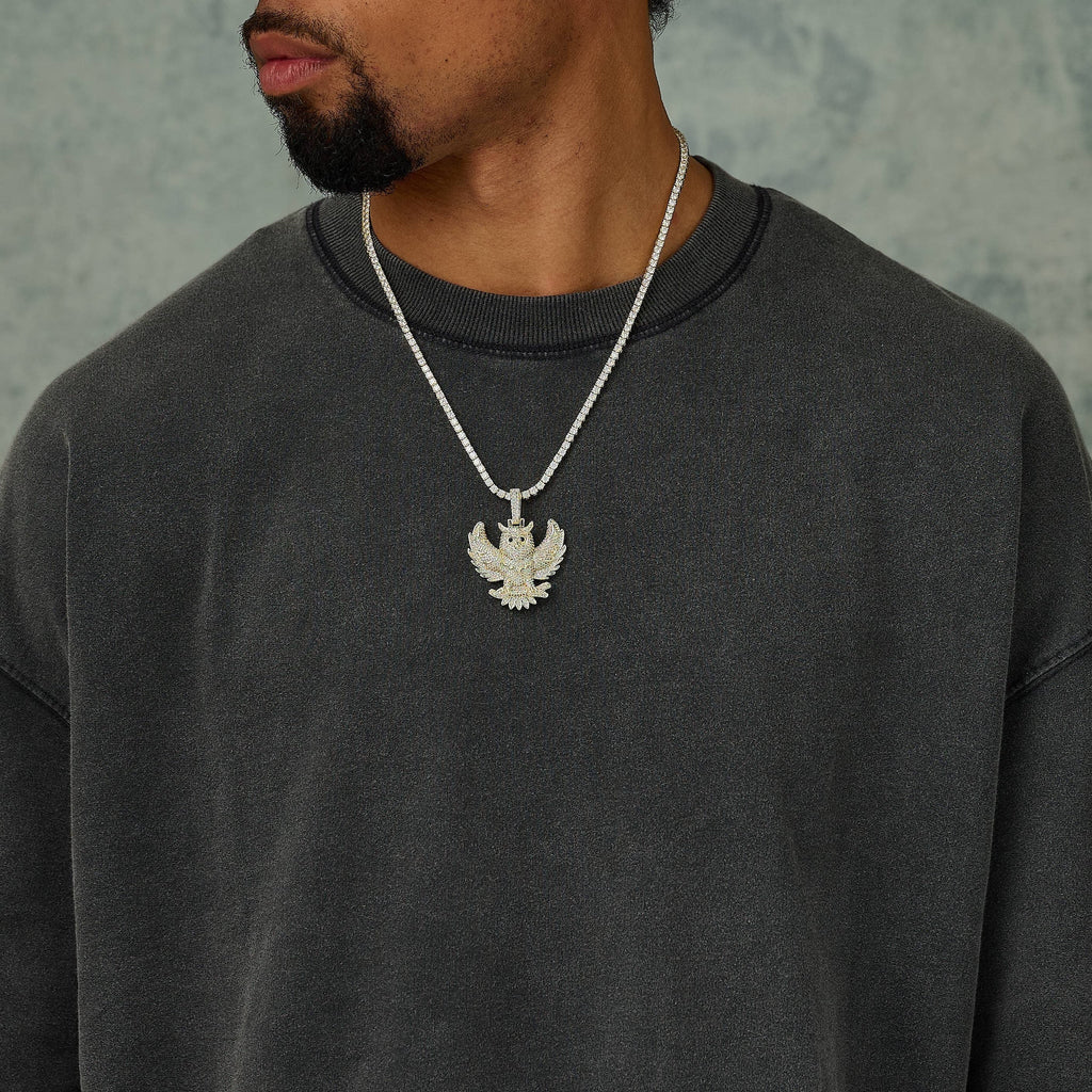 Iced Owl Pendant in Yellow Gold