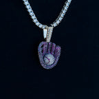 Iced Purple Baseball Pendant in Yellow Gold