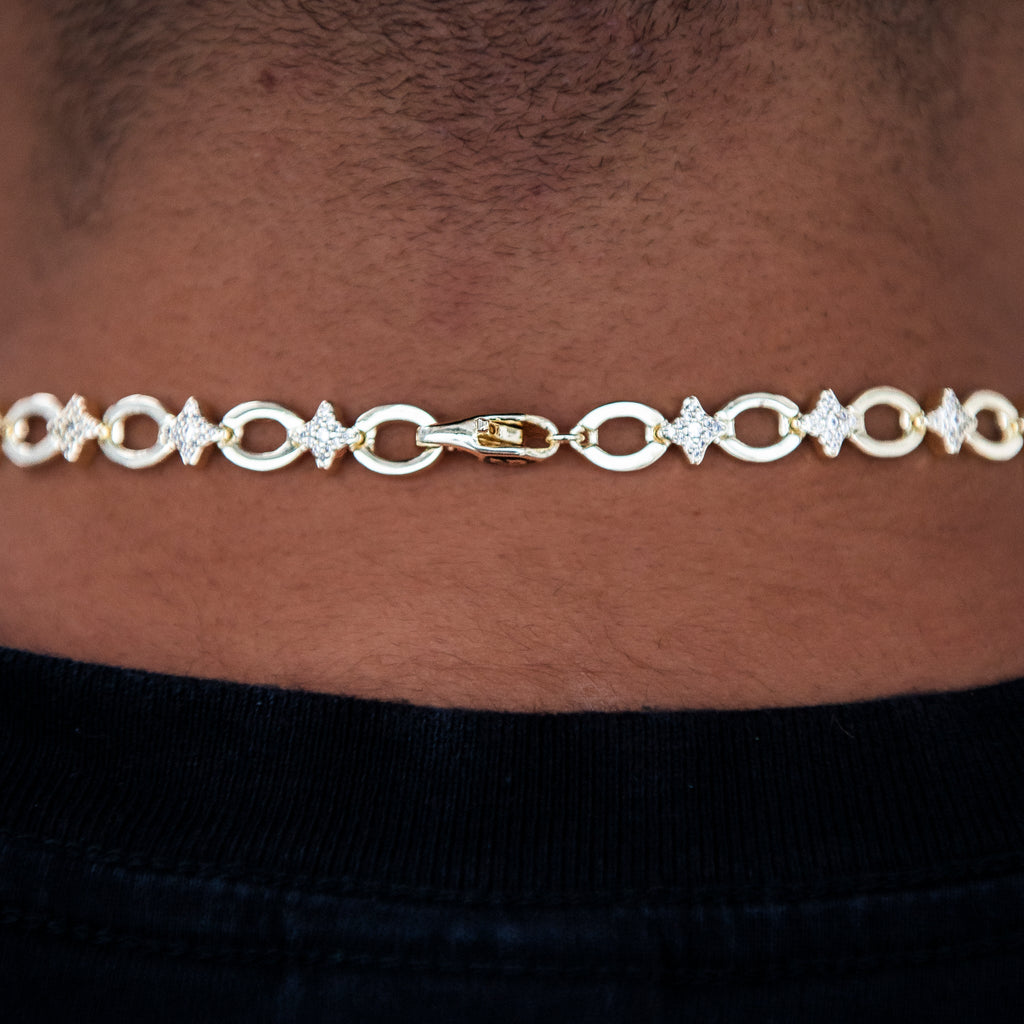 Iced Star Cable Link Chain - Yellow Gold
