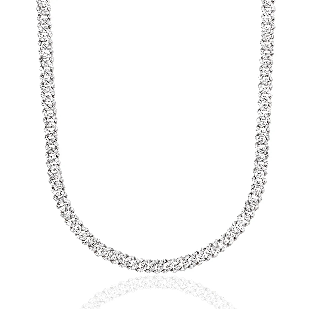 Micro Diamond Prong Cuban Chain in White Gold - 6mm