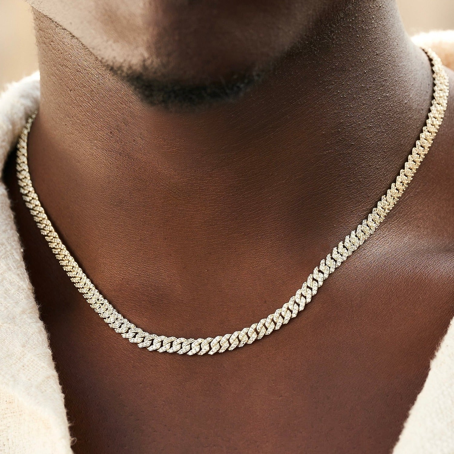 Men's 6MM Micro Diamond Prong Moissanite Cuban Chain Necklace in Yellow Gold Vermeil