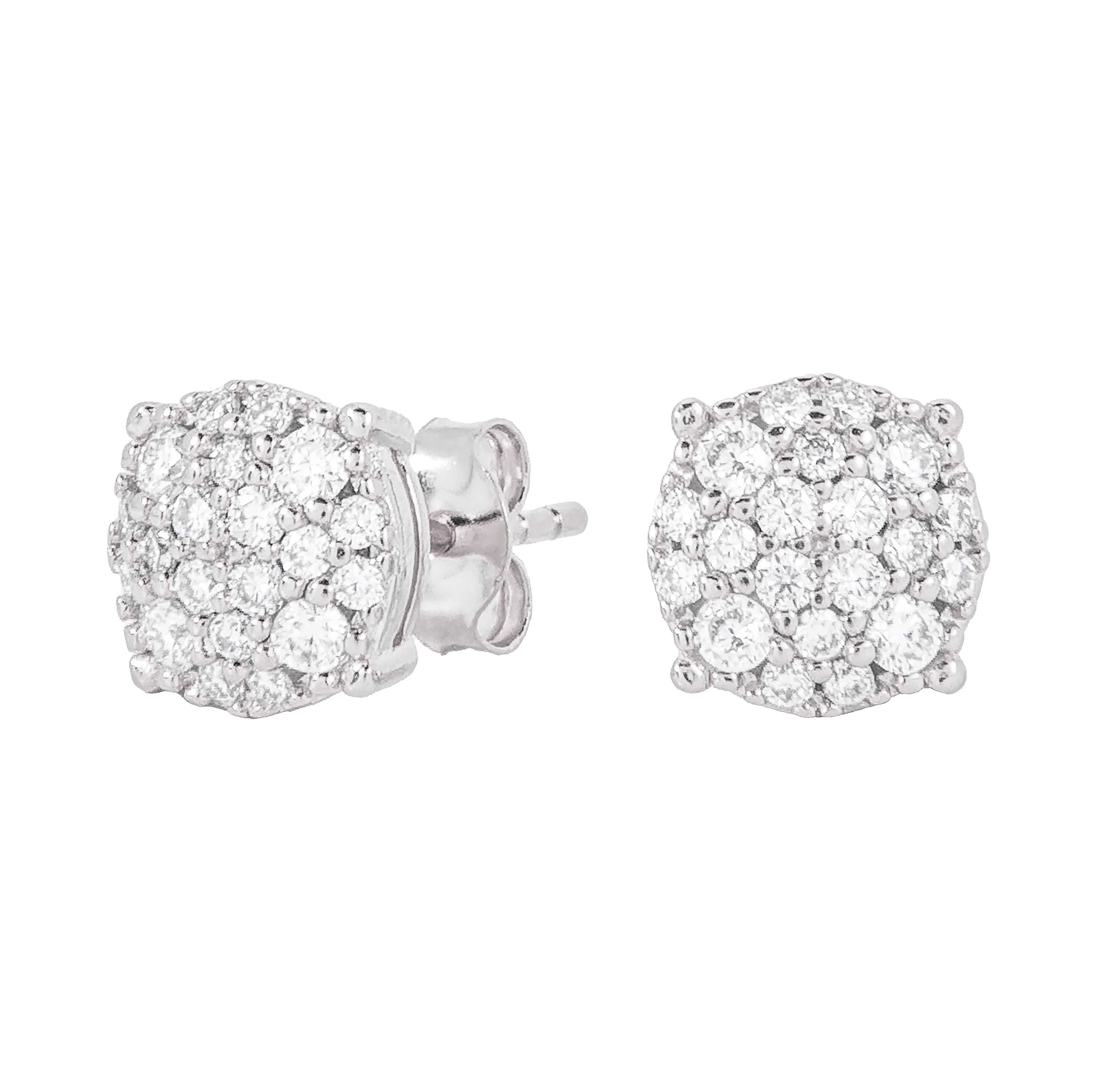 8MM Pave Set Moissanite Stud Earrings in White Gold Vermeil