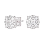 8MM Pave Set Moissanite Stud Earrings in White Gold Vermeil