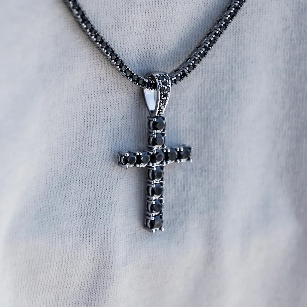 Black Stone Diamond Cross Pendant in Black