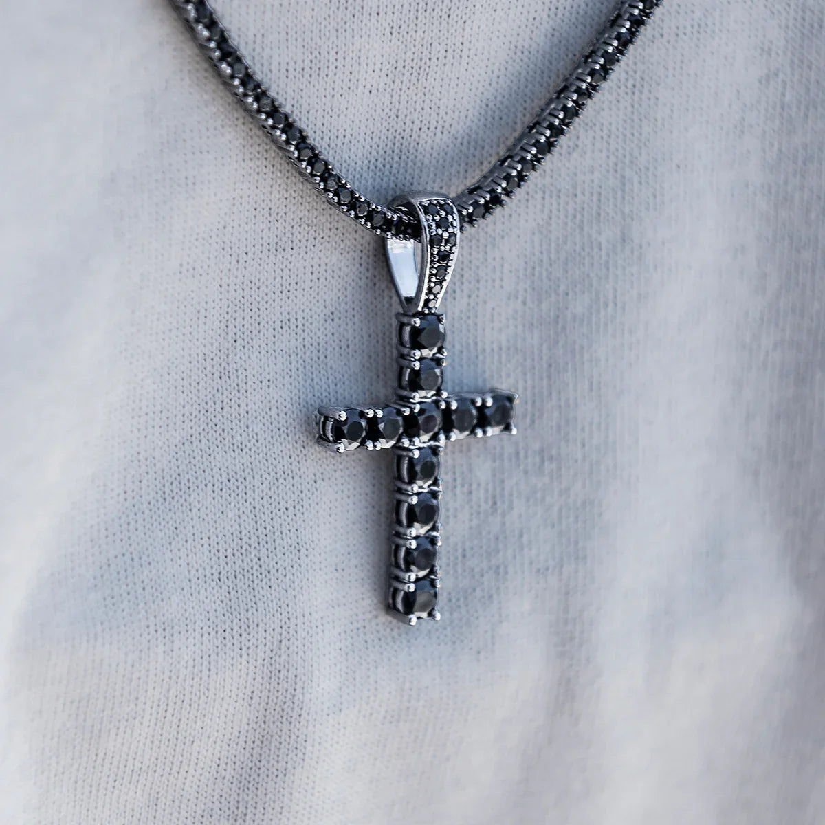 Black Stone Diamond Cross Pendant in Black