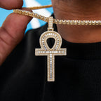 Men's Moissanite Ankh Cross Pendant in Yellow Gold Vermeil