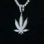 Large Diamond Weed Leaf Pendant - White Gold