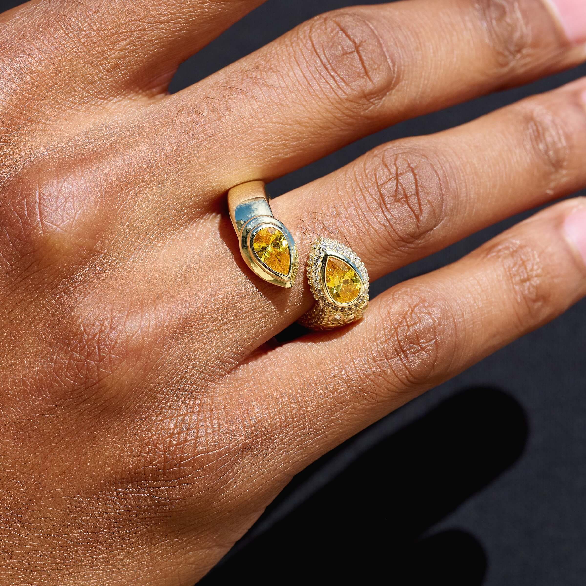 Double Pear Canary Ring in Yellow Gold Vermeil