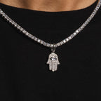 Micro Iced Hamsa Pendant in White Gold