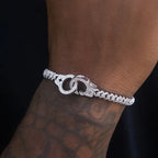 Iced Handcuff Diamond Prong Cuban Bracelet in White Gold