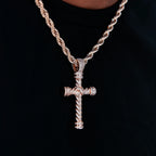 Diamond Rope Cross Pendant in Rose Gold