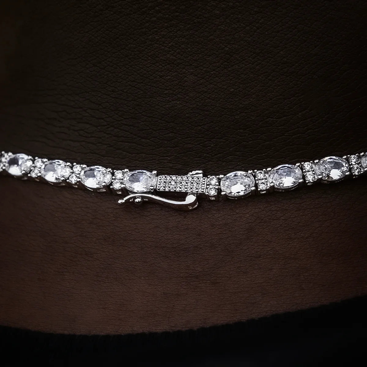 Diamond Mixed Oval Cut Tennis Chain in White Gold - 5mm