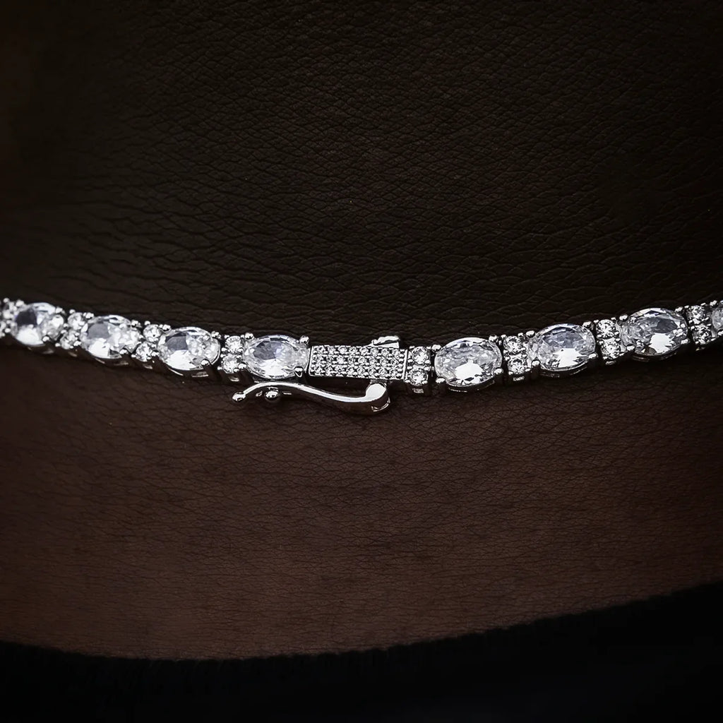 Diamond Mixed Oval Cut Tennis Chain in White Gold - 5mm