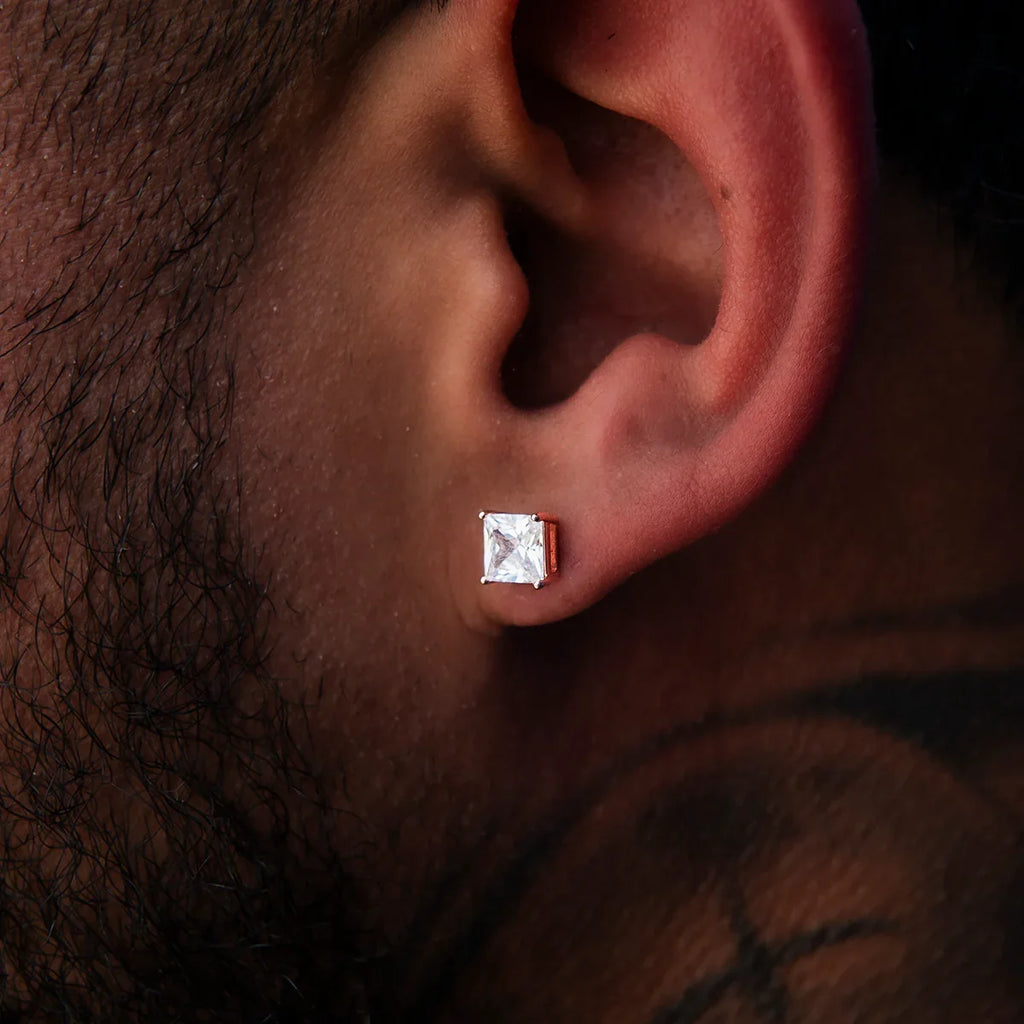 5MM Square Cut Diamond Stud Earrings - Rose Gold