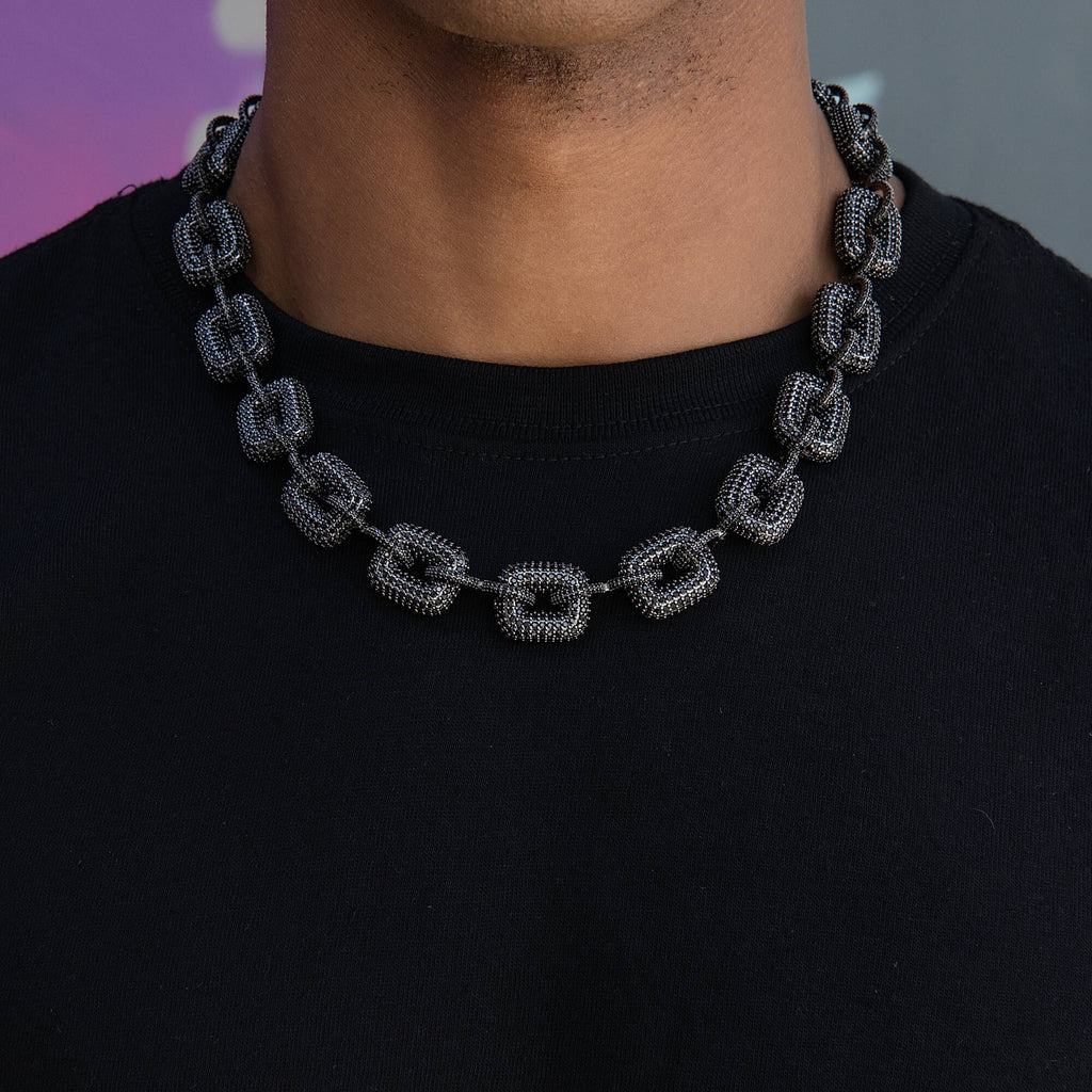 Iced Square Link Chain in Black - 17MM